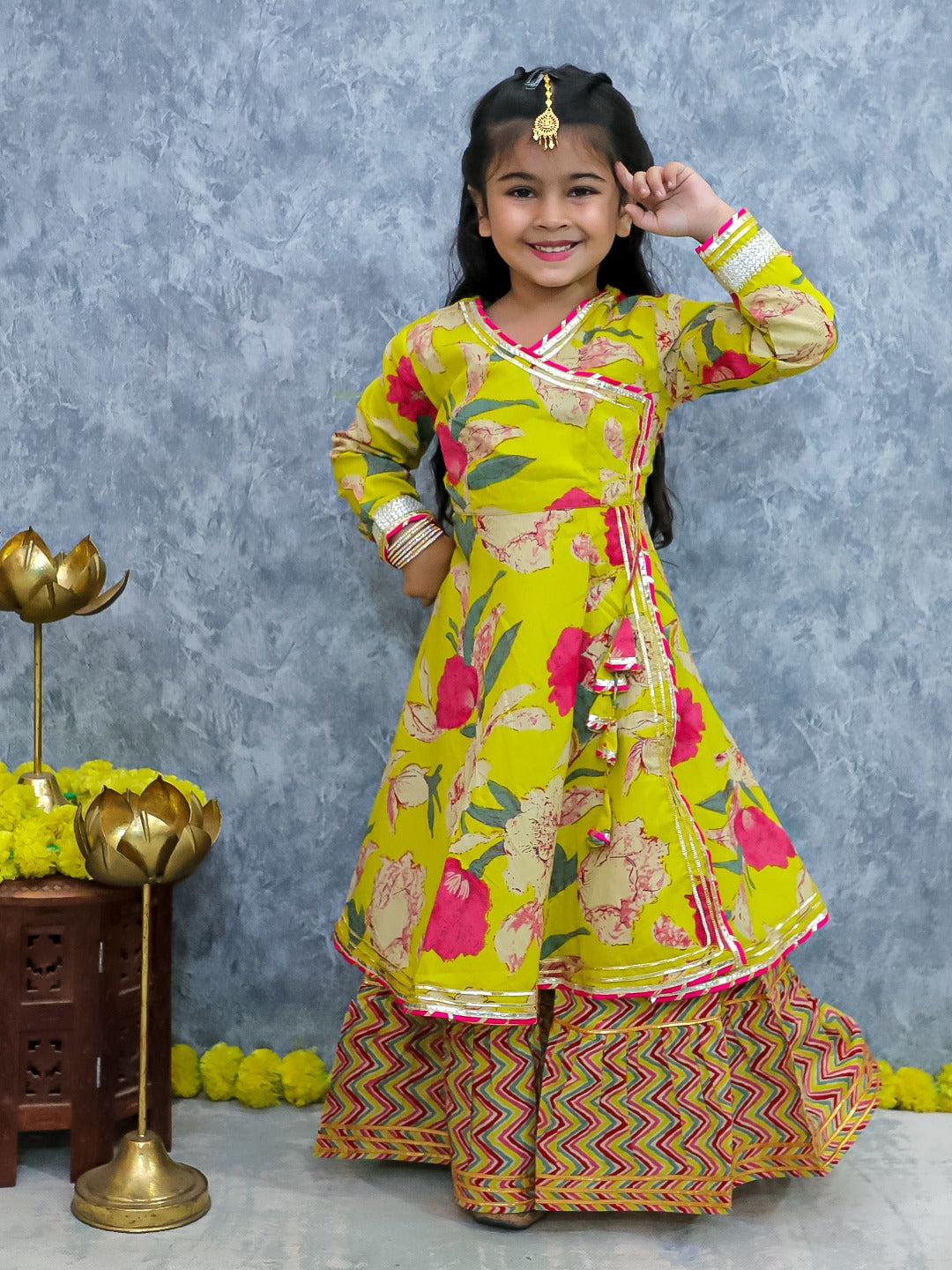 Unbind Yellow Floral Kurta & Colorful Sharara for Girls