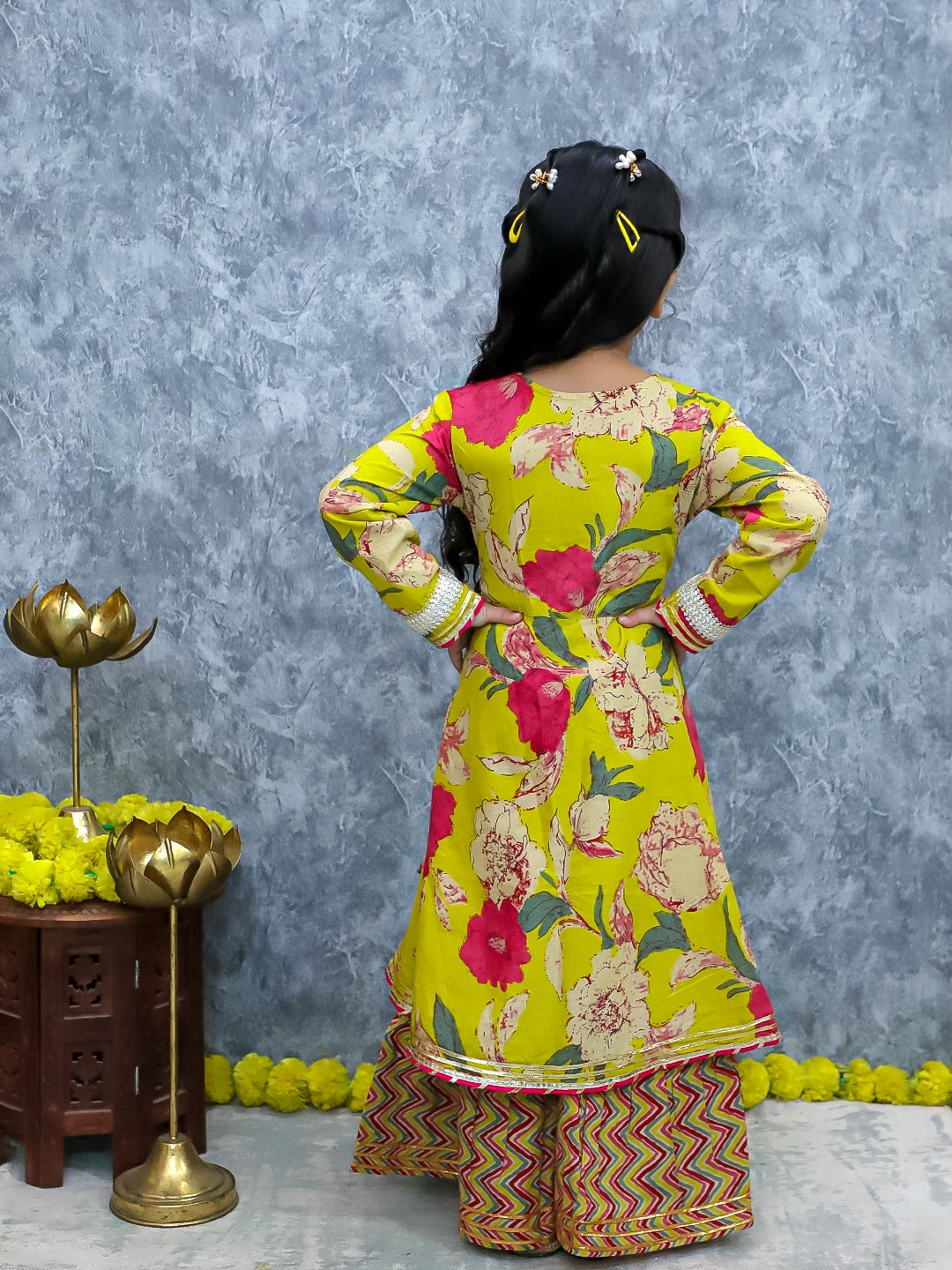 Unbind Yellow Floral Kurta & Colorful Sharara for Girls