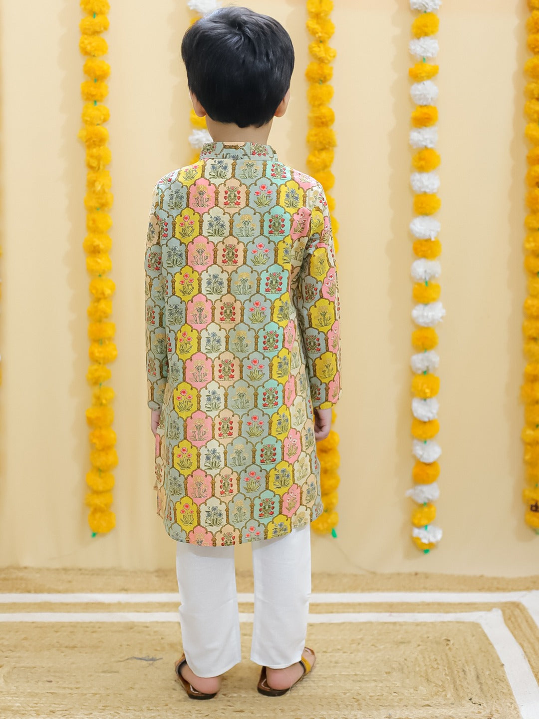 Unbind Kids Patchwork Print Kurta Pajama Set