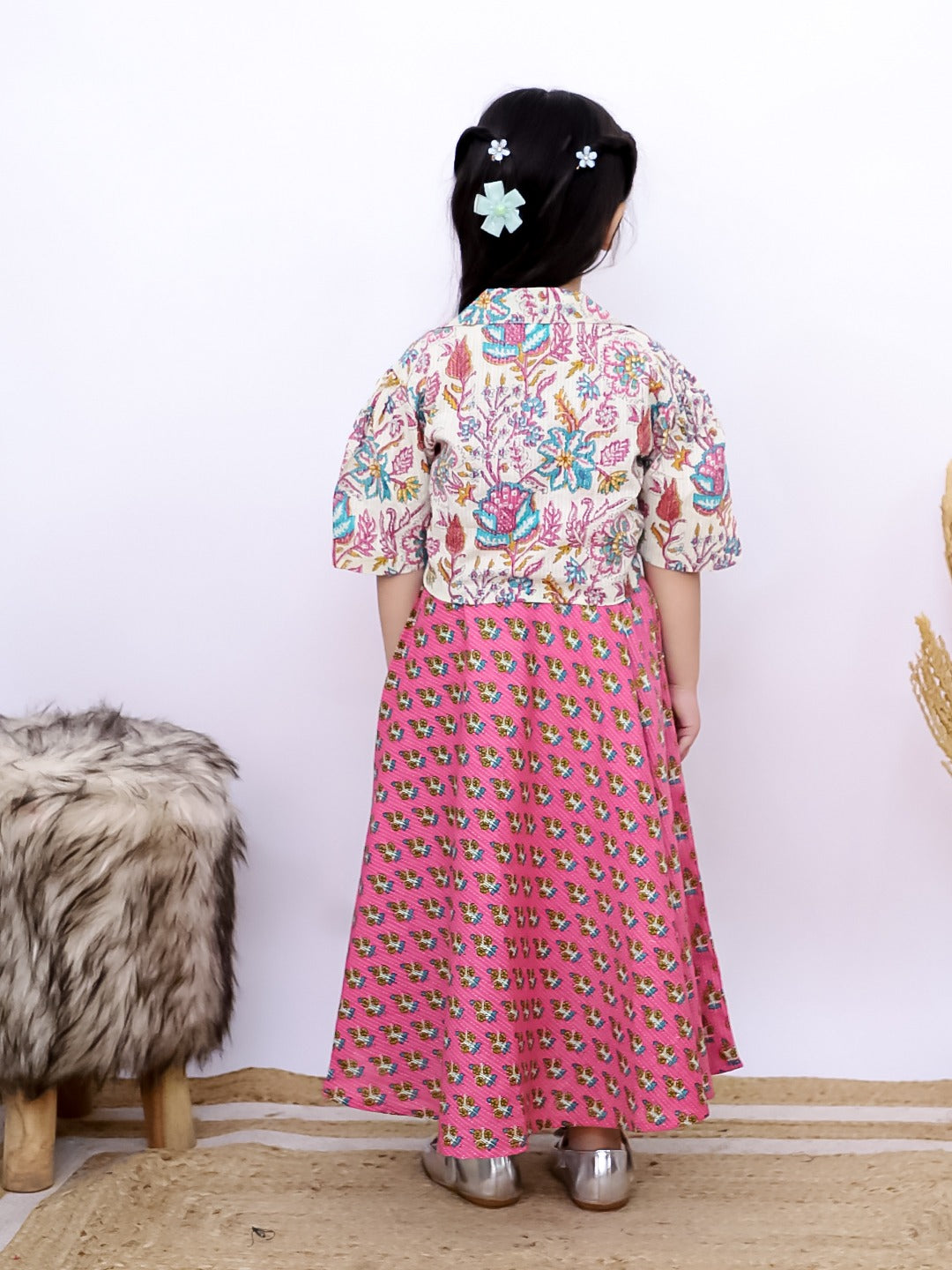 Unbind Girls' Pink Floral Dress with Detachable Jacket