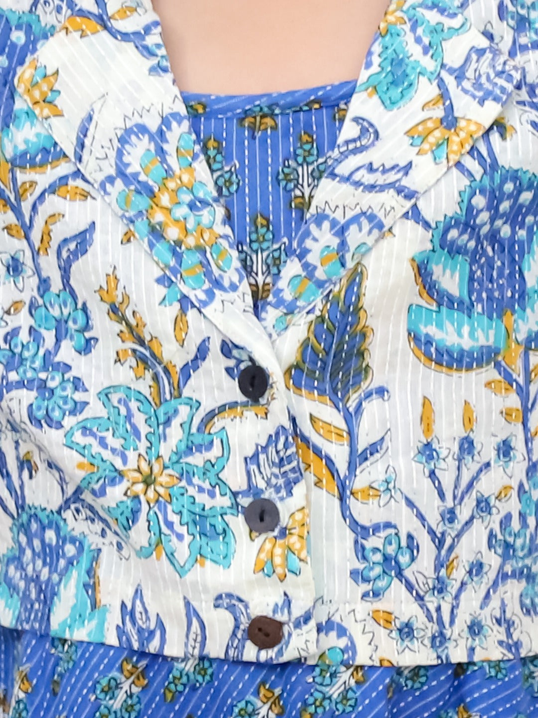 Unbind Girls Blue Printed Flared Dress | Cotton Ethnic Charm