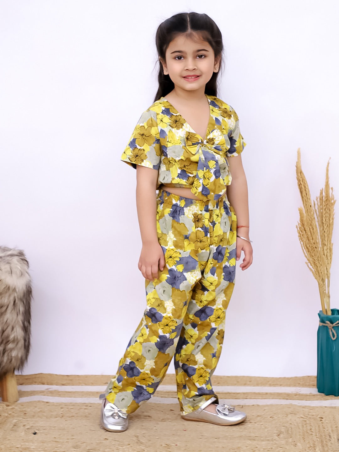Girls Yellow & Blue Floral Co-Ord Set – Summer Cotton Style