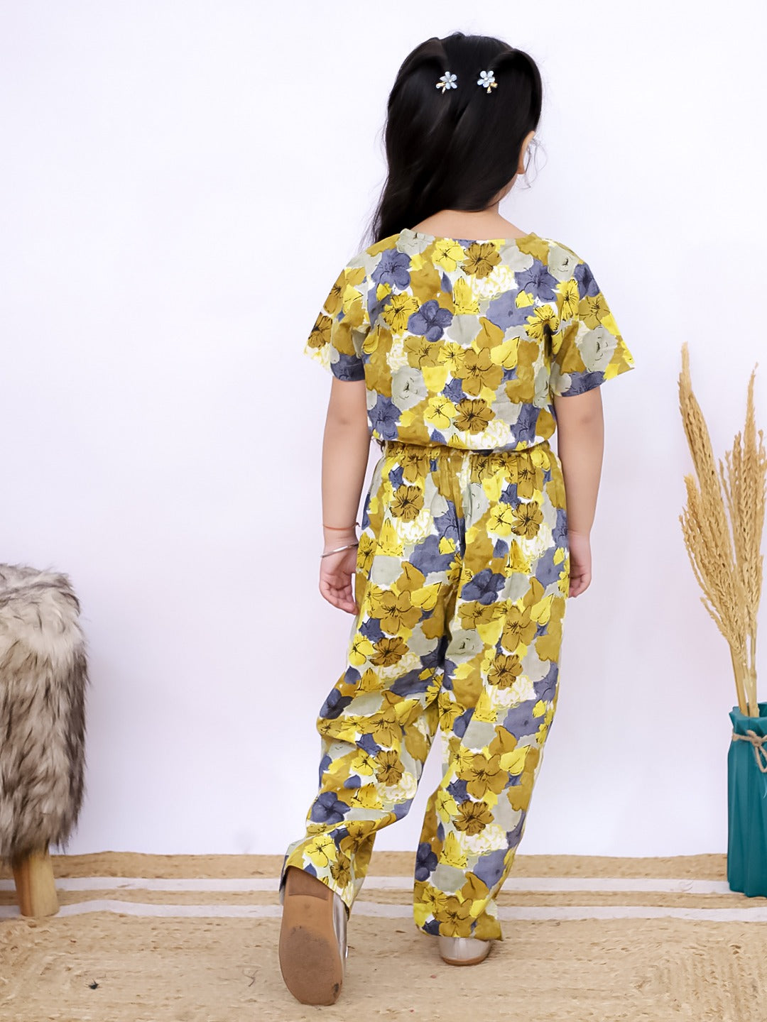 Girls Yellow & Blue Floral Co-Ord Set – Summer Cotton Style