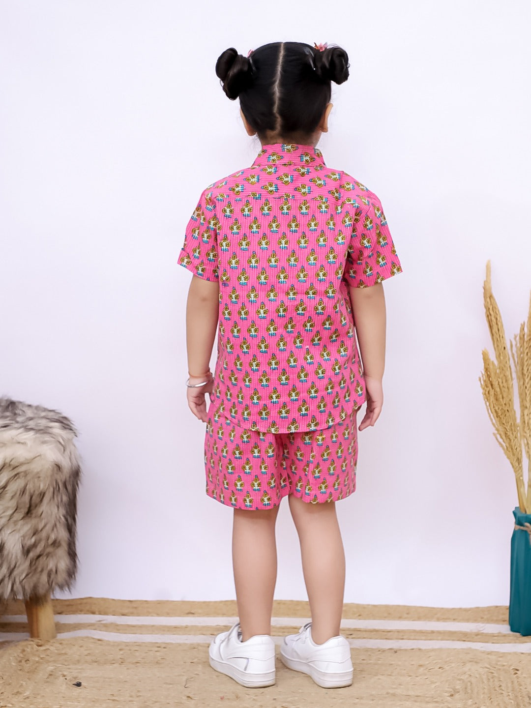 Girls Pink Cotton Co-Ord Set – Cactus Print | Unbind