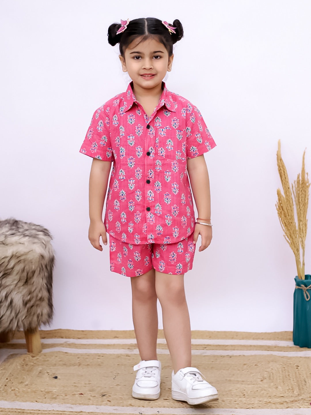 Girls Pink Cotton Co-Ord Set – Cactus Print | Unbind