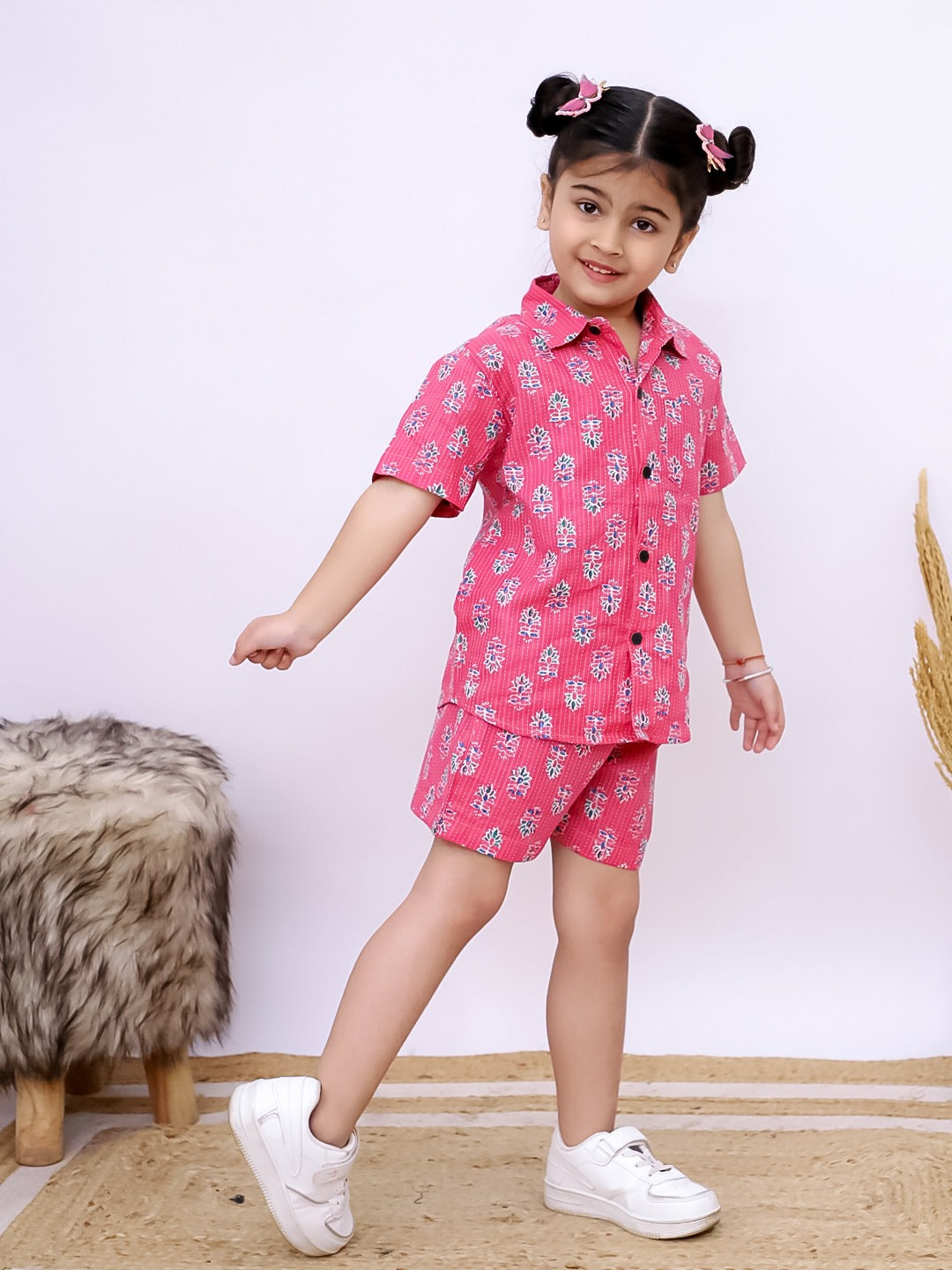 Girls Pink Cotton Co-Ord Set – Cactus Print | Unbind
