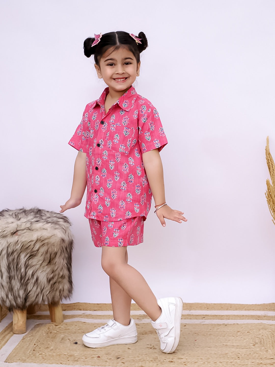 Girls Pink Cotton Co-Ord Set – Cactus Print | Unbind