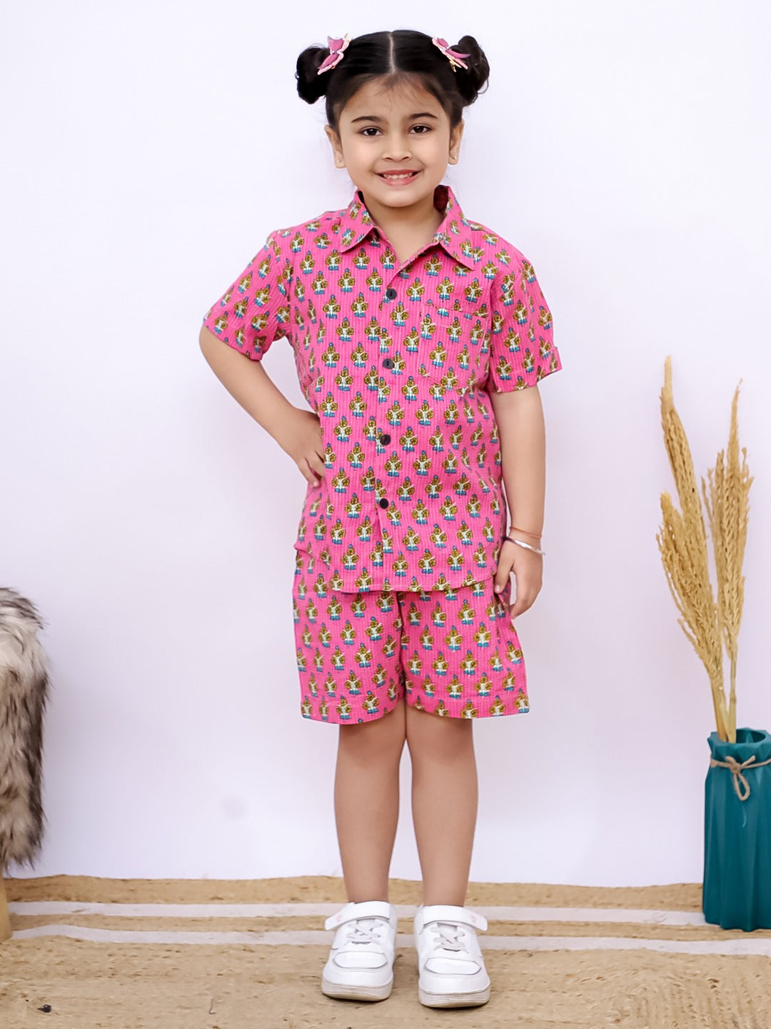 Girls Pink Cotton Co-Ord Set – Cactus Print | Unbind