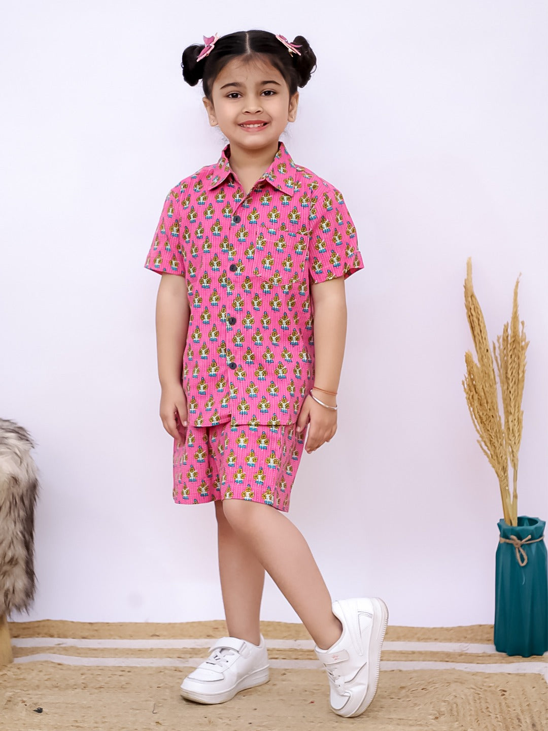Girls Pink Cotton Co-Ord Set – Cactus Print | Unbind