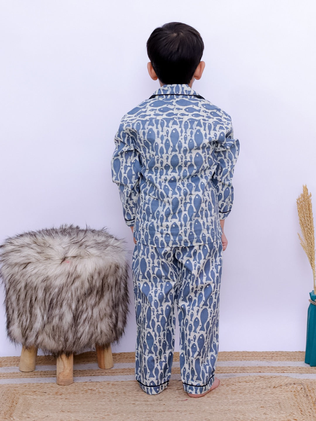 Kids Blue & White Fish Night suit - Unbind Sleepwear