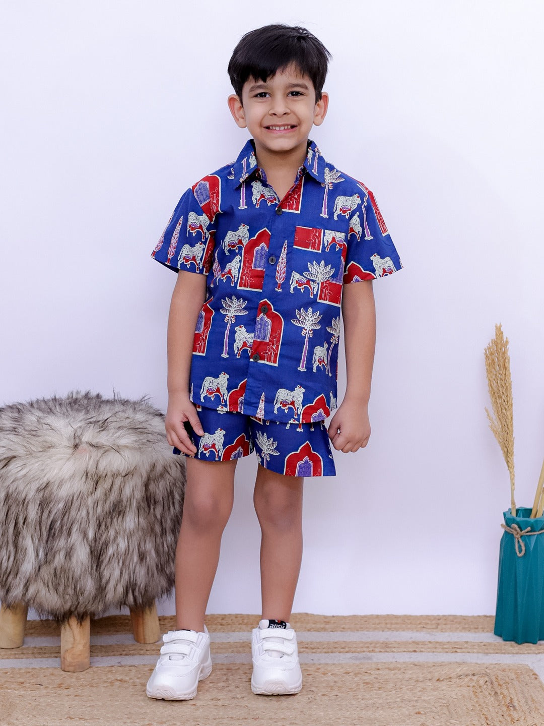Boys' Ethnic Motif Co-ord Set – Blue & Red | Unbind