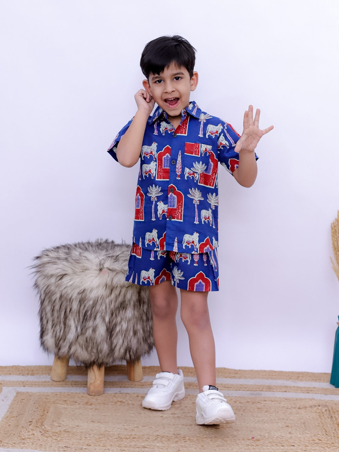 Boys' Ethnic Motif Co-ord Set – Blue & Red | Unbind
