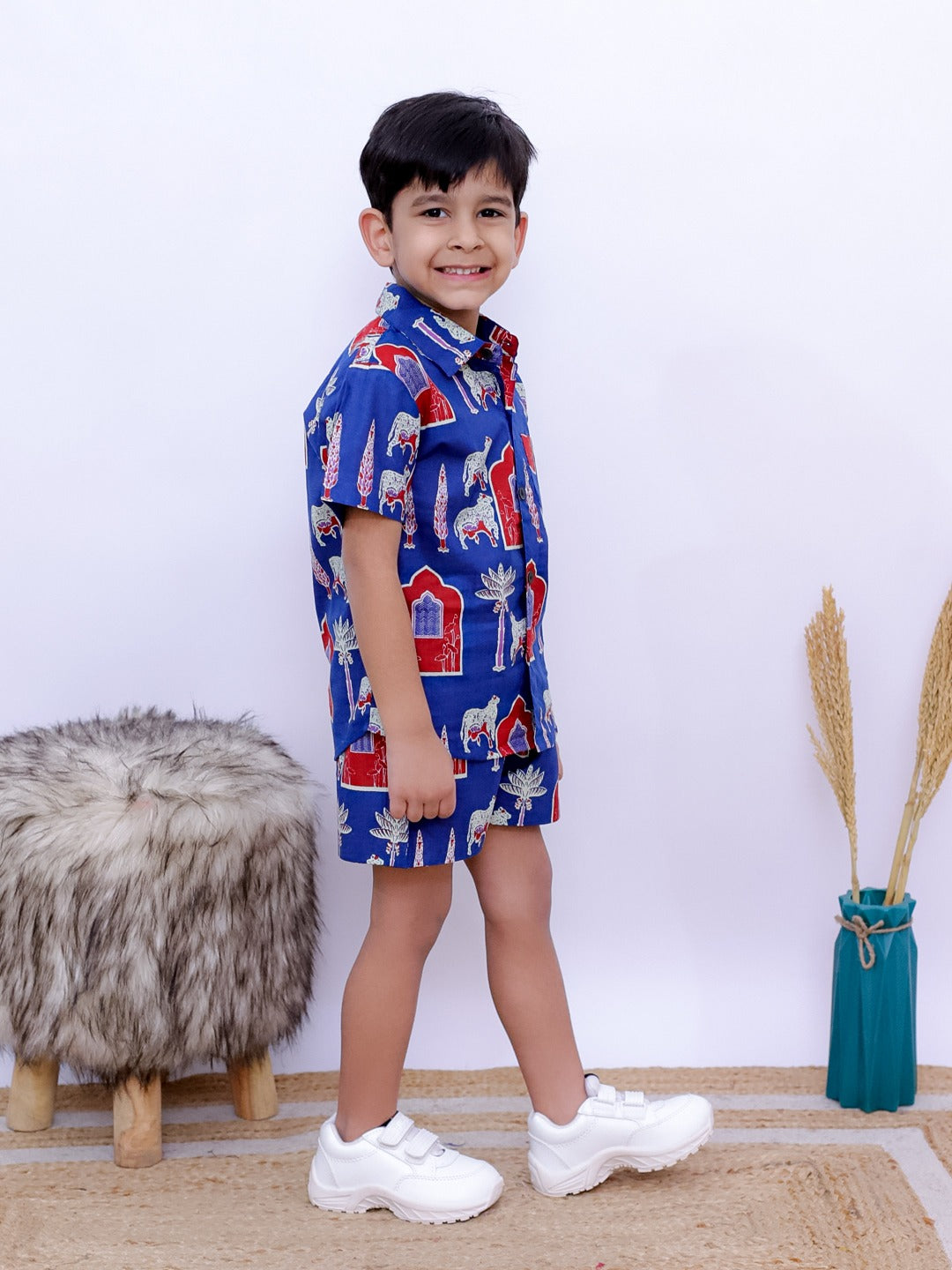 Boys' Ethnic Motif Co-ord Set – Blue & Red | Unbind