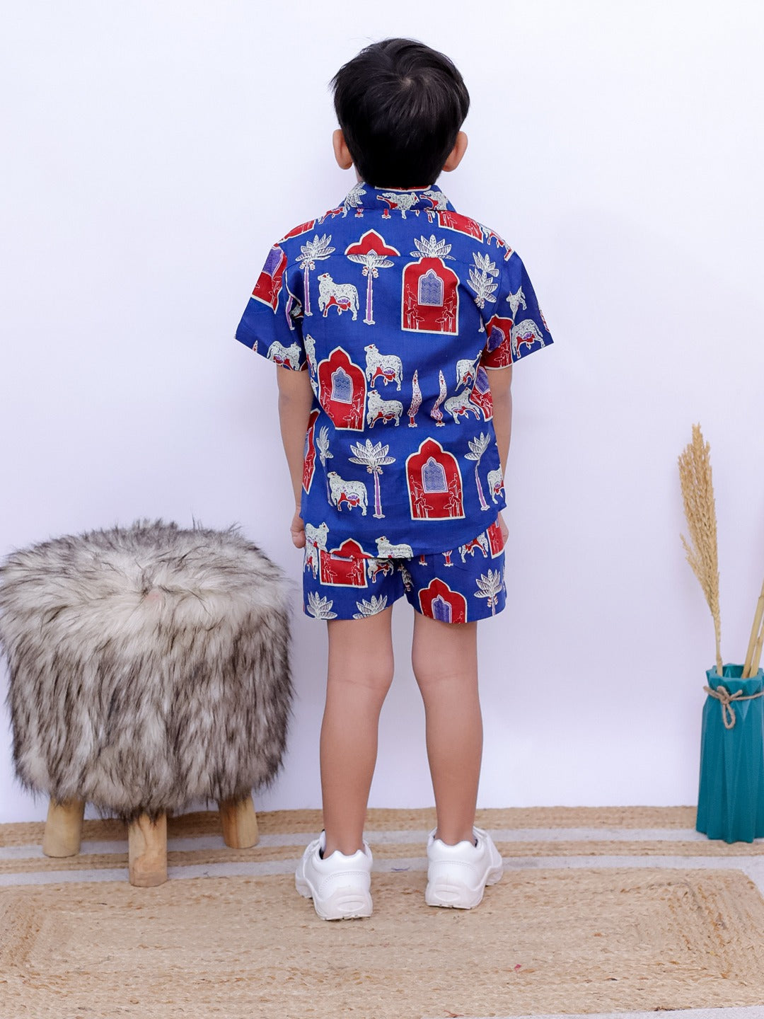 Boys' Ethnic Motif Co-ord Set – Blue & Red | Unbind