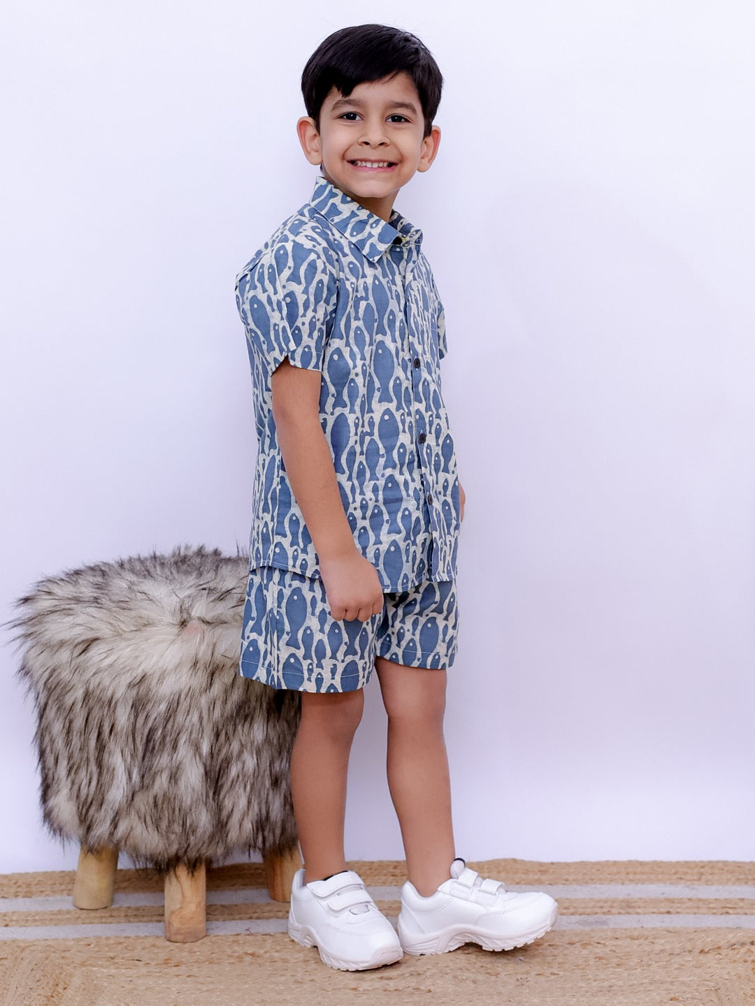 Unbind Boys' Blue Fish Print Co-ord Set
