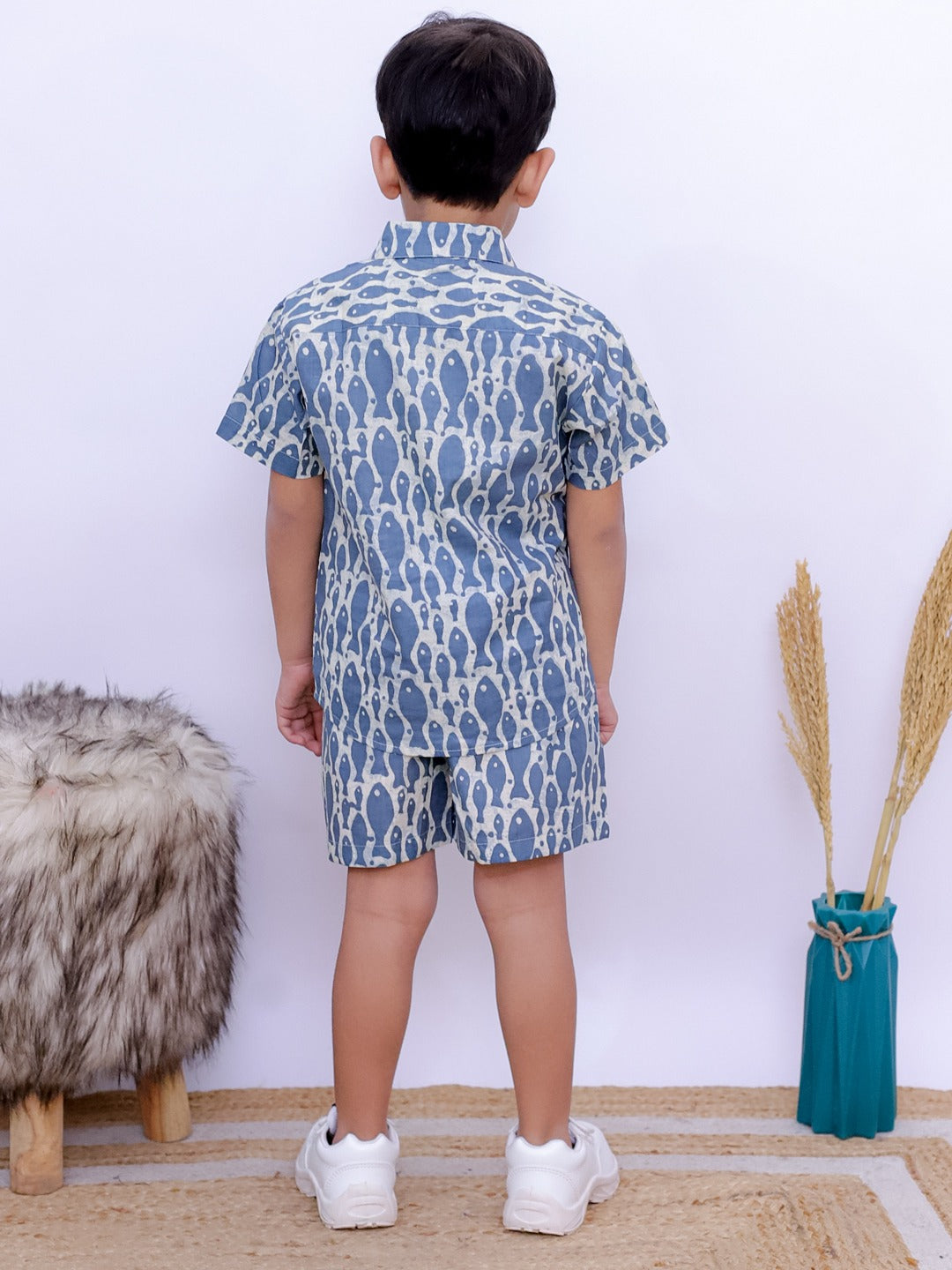 Unbind Boys' Blue Fish Print Co-ord Set