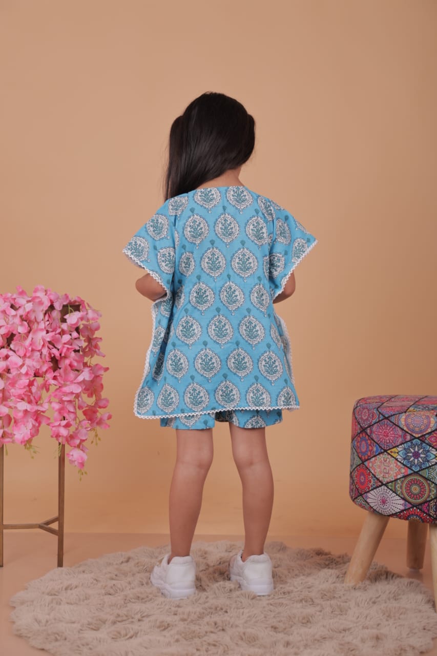 Unbind Kids Girls Summer Cotton Co-Ord Set – Sky Blue Kaftan