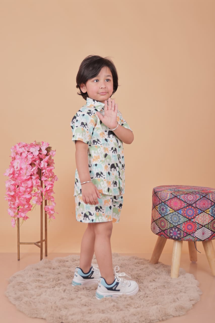 Unbind Boys' Safari Animal Co-ord Set – Shirt & Shorts
