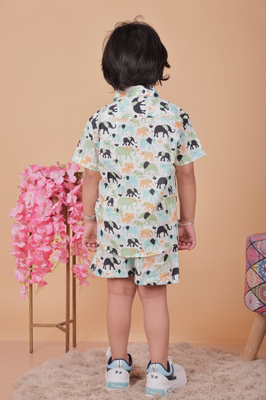 Unbind Boys' Safari Animal Co-ord Set – Shirt & Shorts