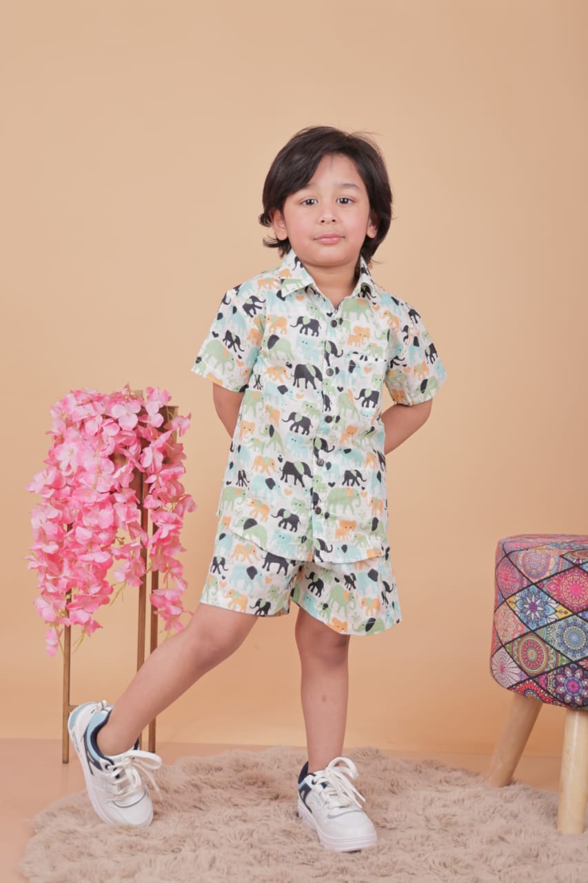 Unbind Boys' Safari Animal Co-ord Set – Shirt & Shorts