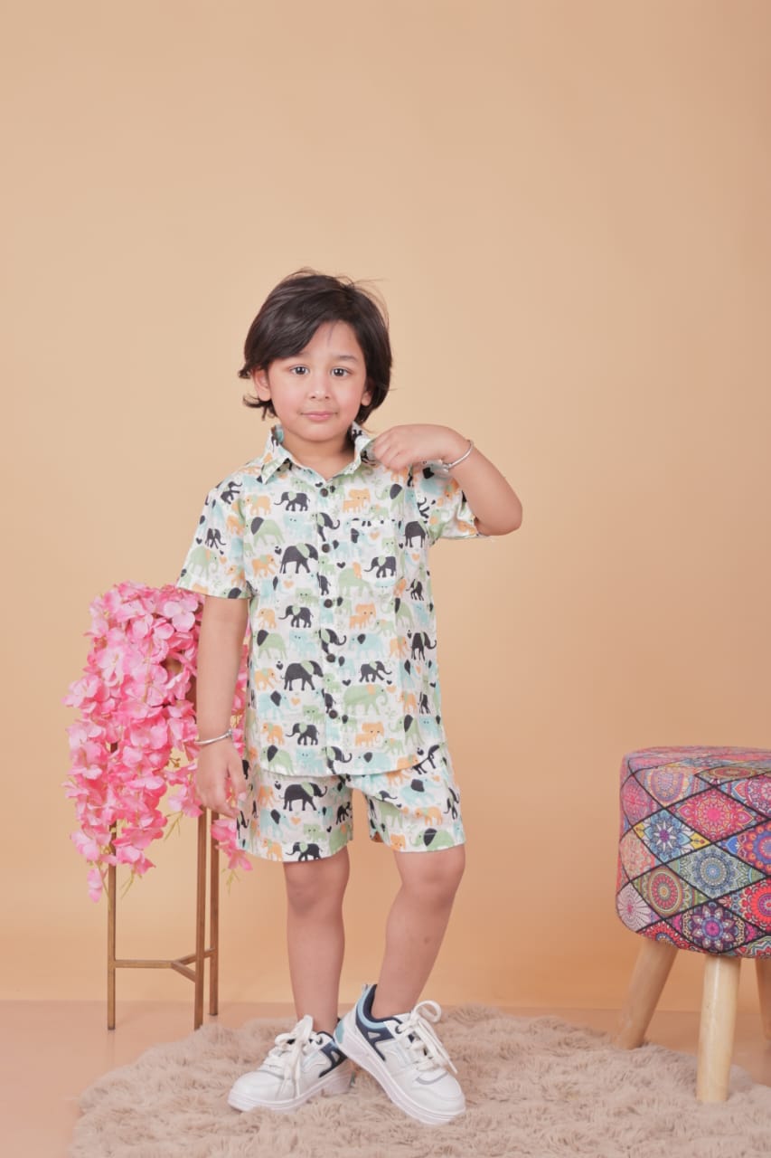 Unbind Boys' Safari Animal Co-ord Set – Shirt & Shorts