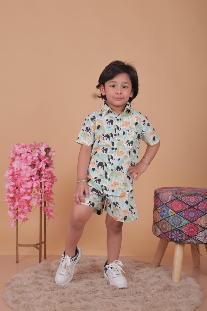 Unbind Boys' Safari Animal Co-ord Set – Shirt & Shorts