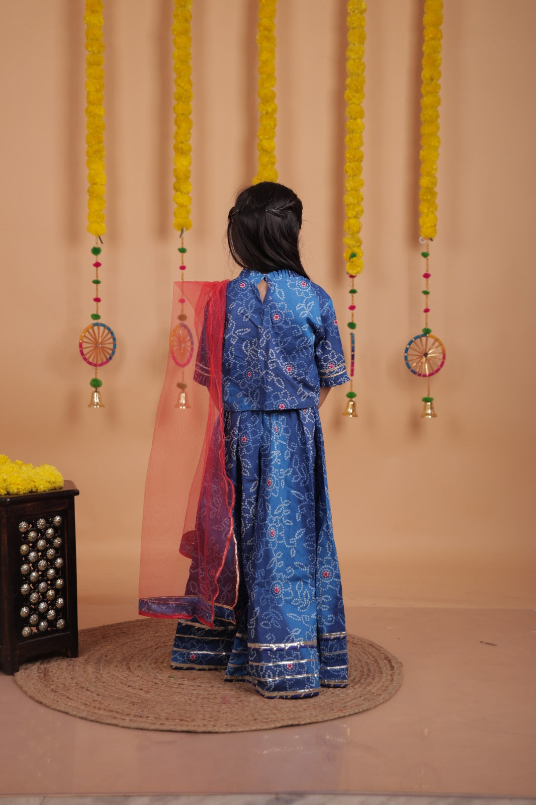 Girls Blue Bandhani Lehenga Choli with Dupatta – Unbind Ethnic Set