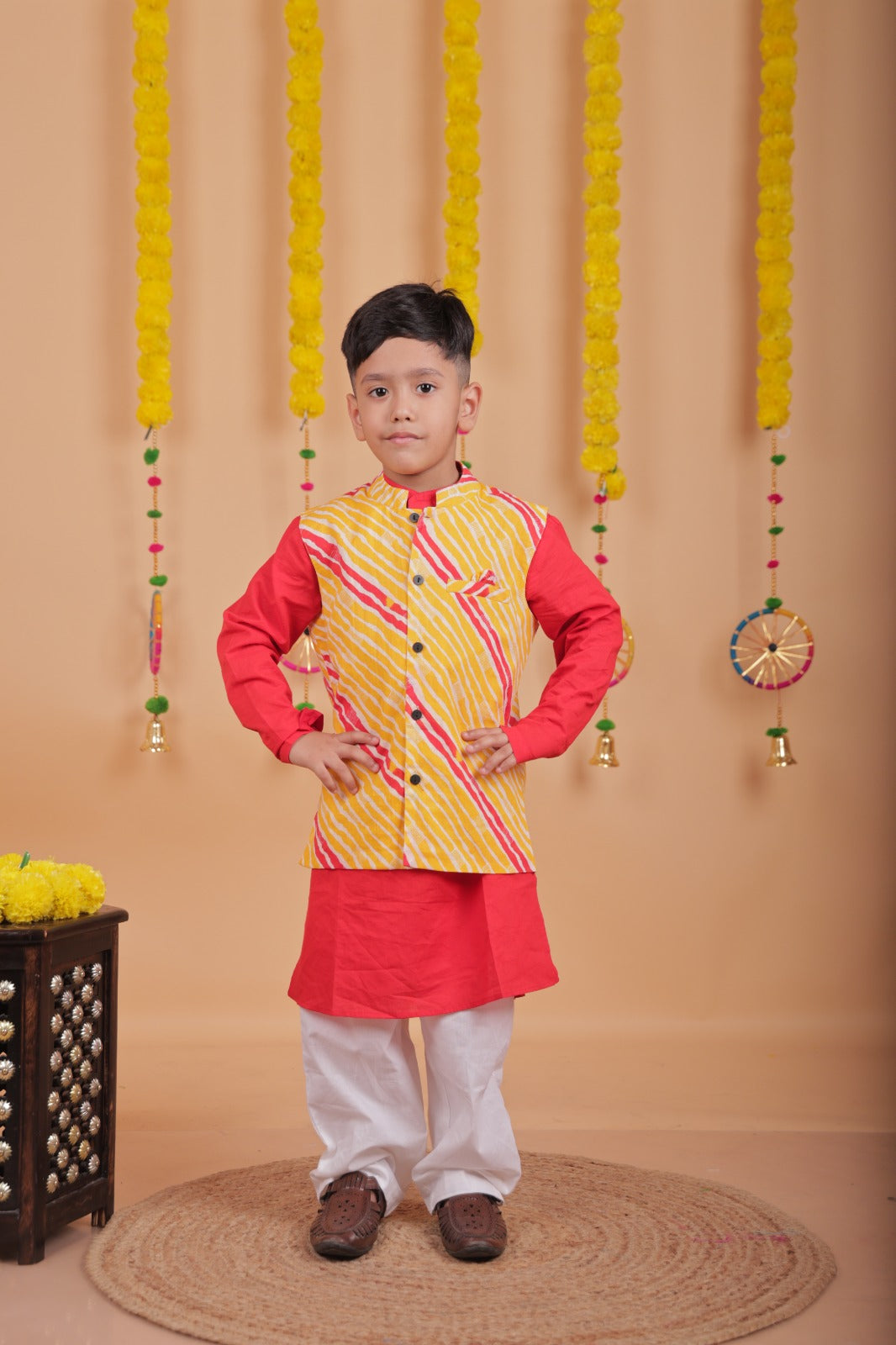Festive Kurta Pajama Set with Printed Jacket for Boys