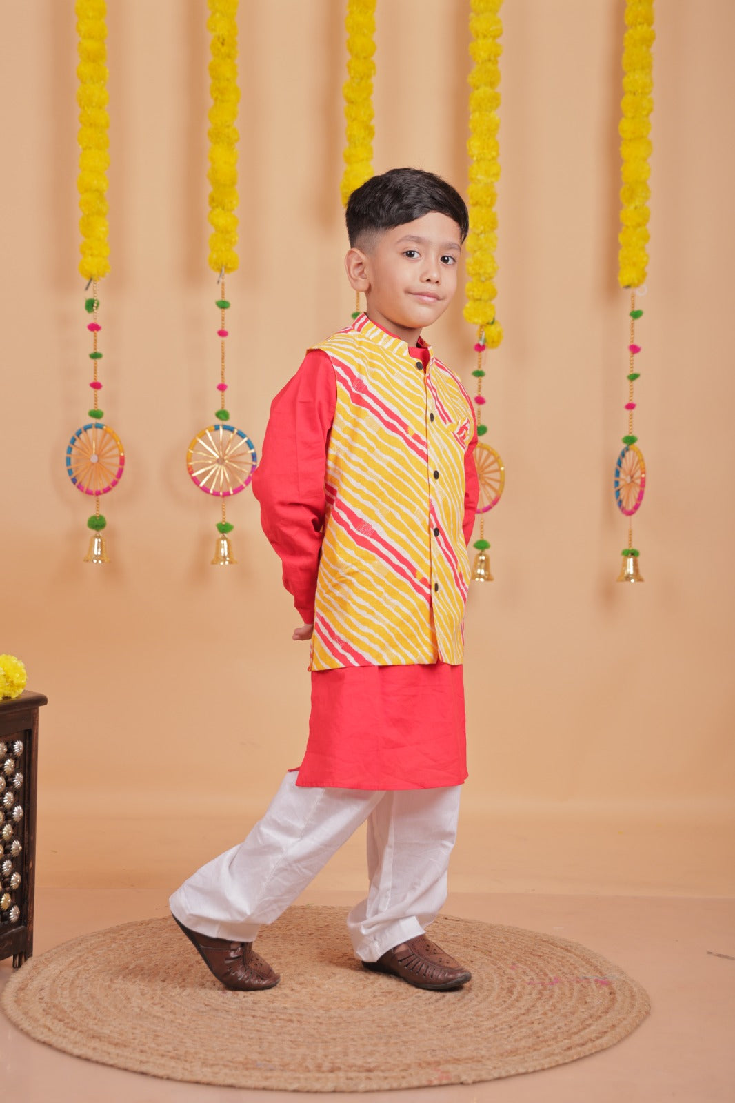 Festive Kurta Pajama Set with Printed Jacket for Boys