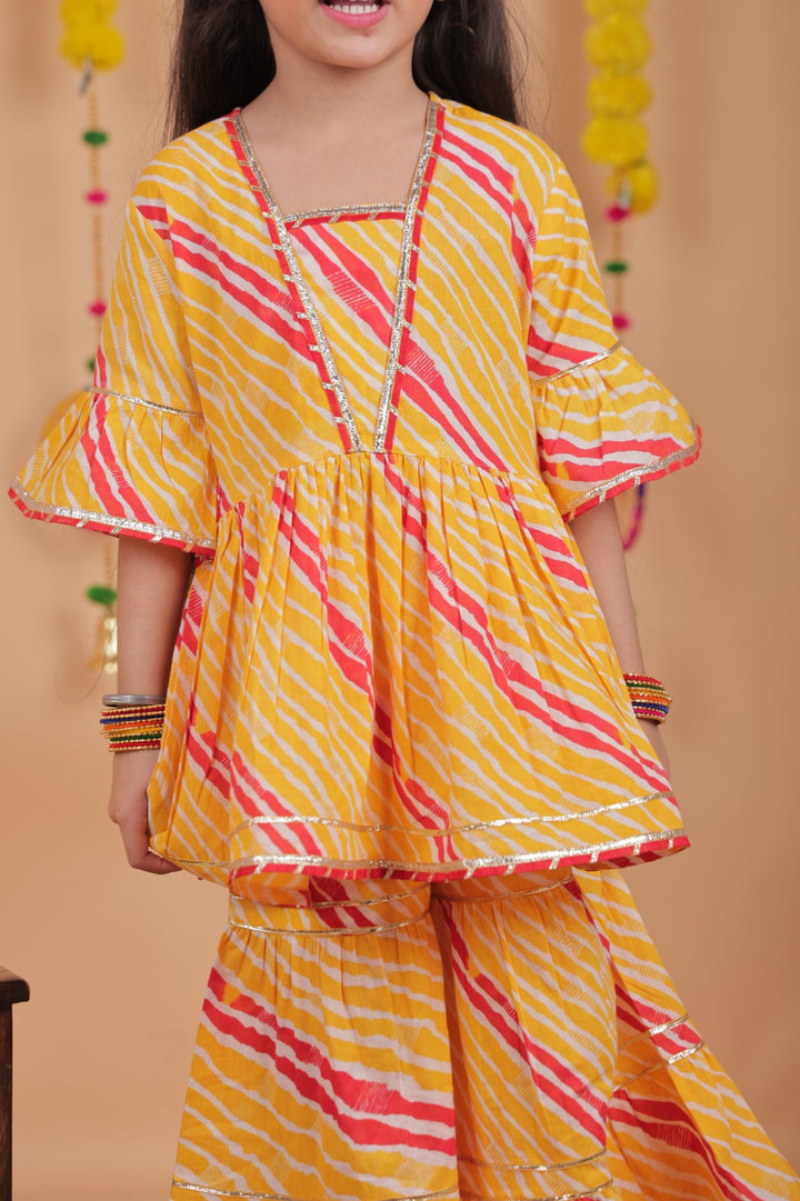 Bandhani Printed Stylish Top and Sharara Set – Girls Wear