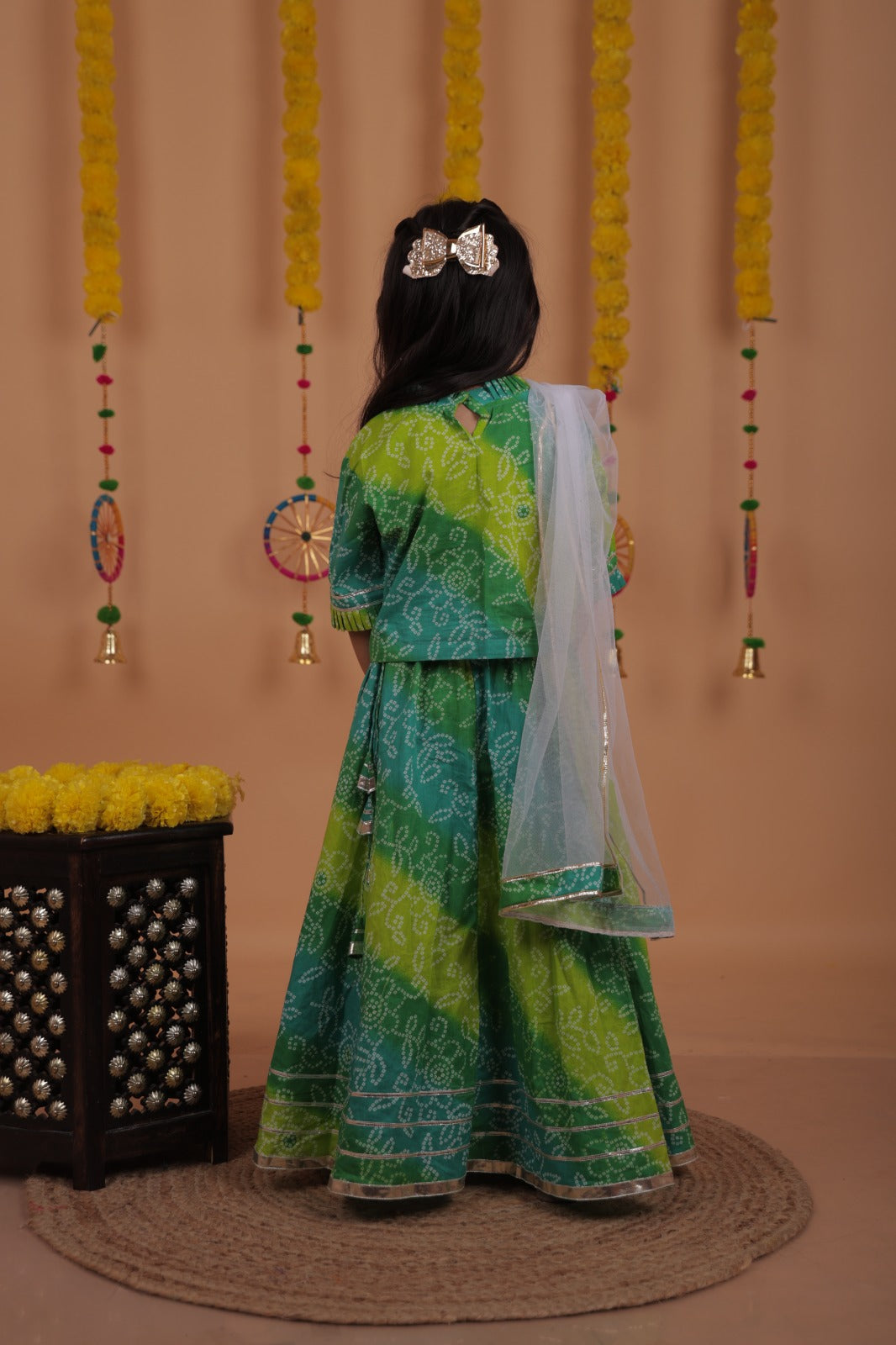 Girls Bandhani Printed Lehenga Choli with Dupatta