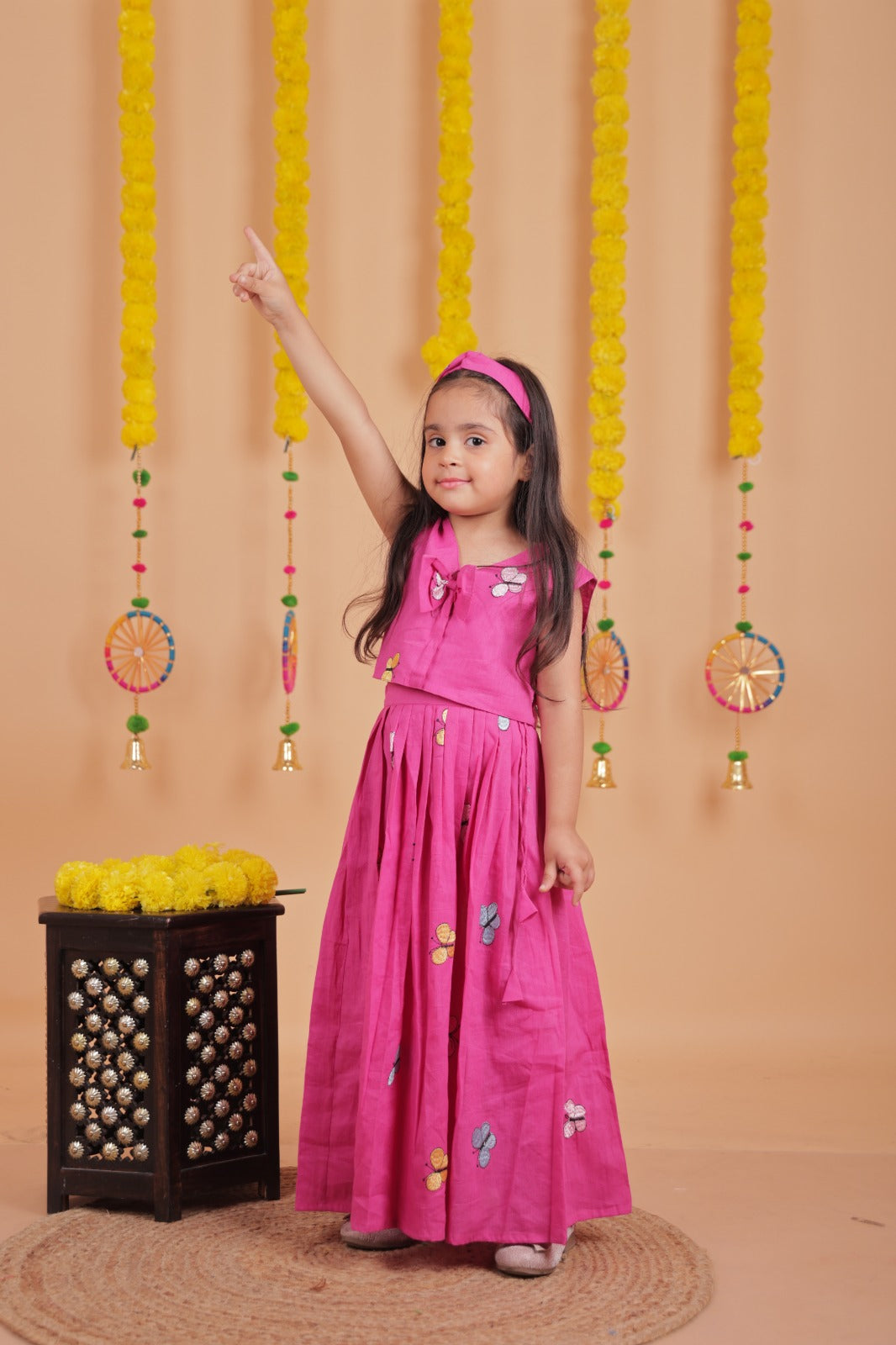 Kids Girls Cotton Sleeveless Embroidered Top & Skirt Set – Bright Pink