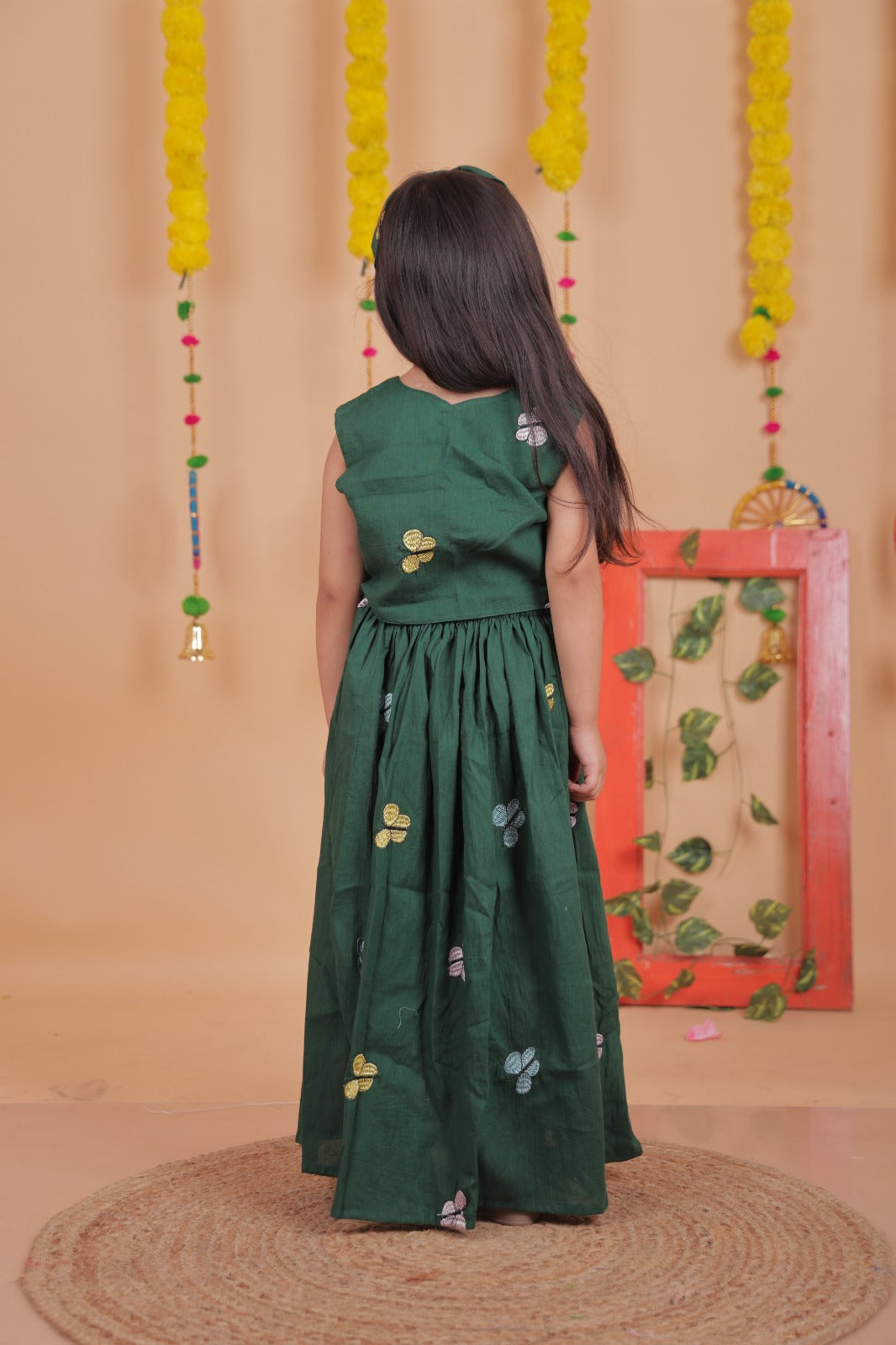 Girls Cotton Embroidered Sleeveless Top with Flared Skirt Set