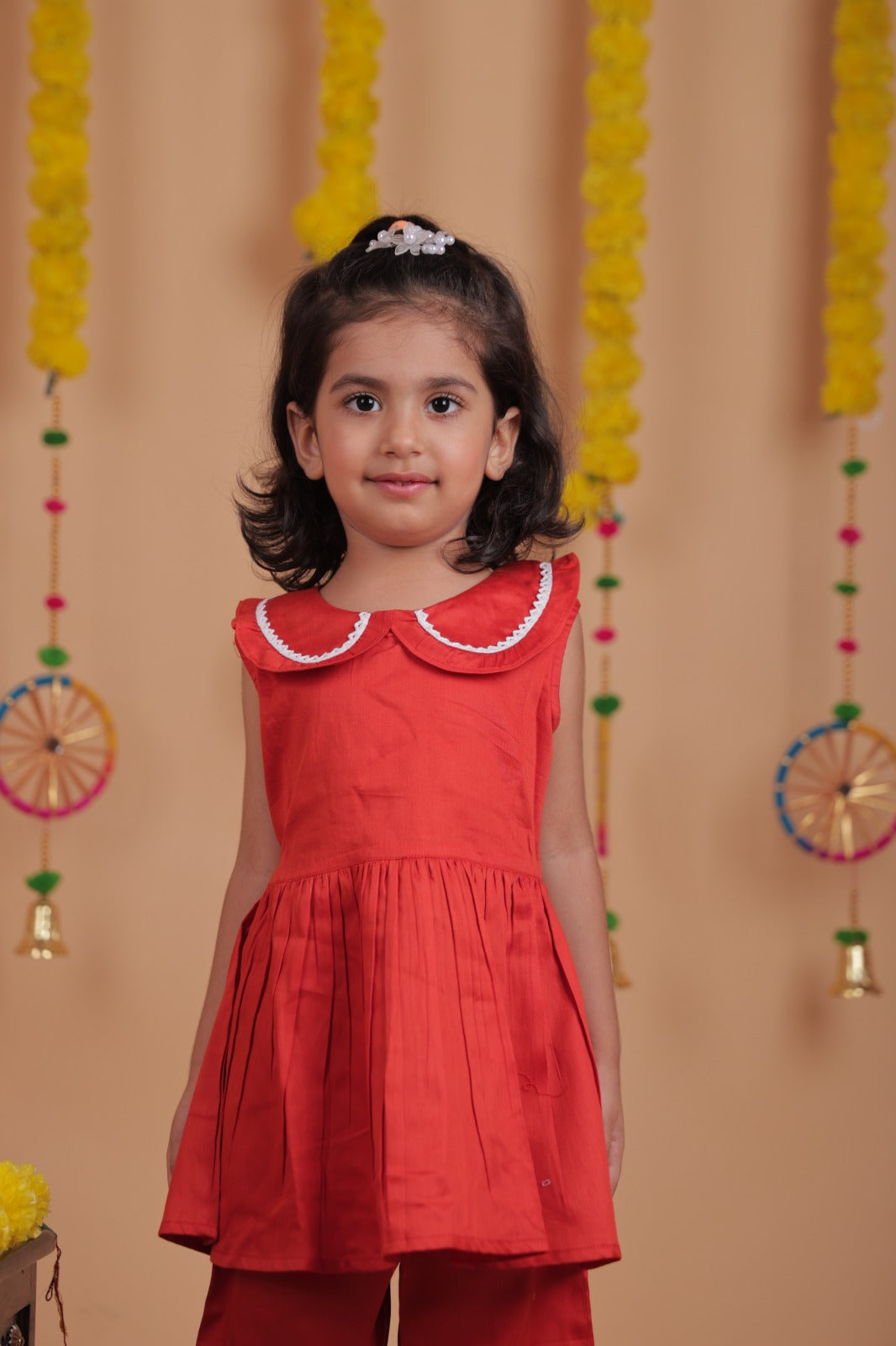 Unbind Pure Silk Red Girls' Co-Ord Set