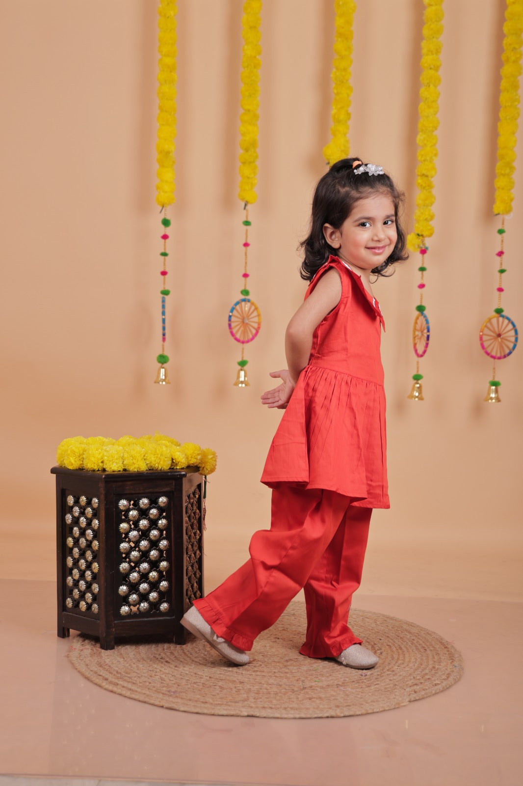 Unbind Pure Silk Red Girls' Co-Ord Set