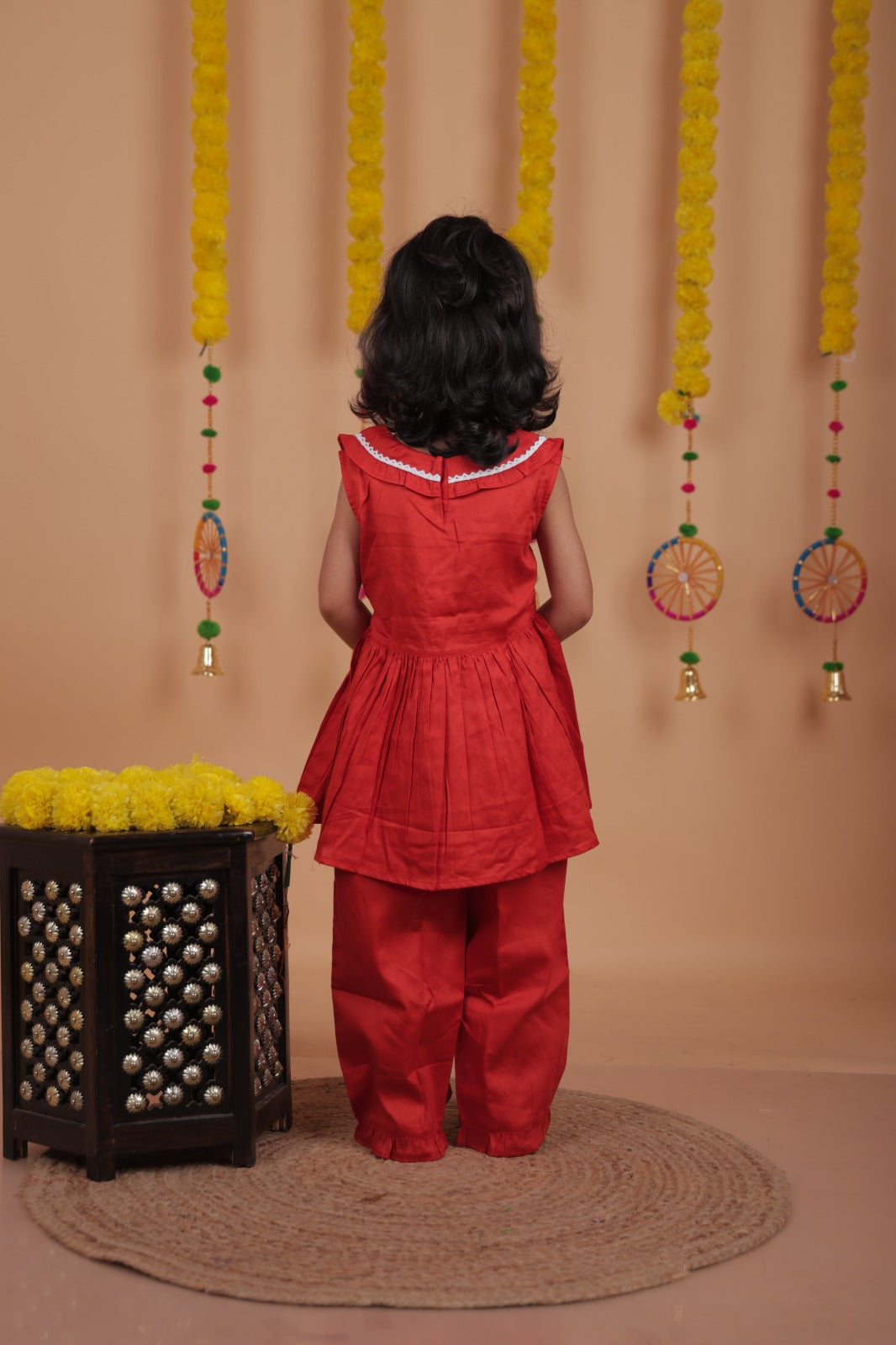 Unbind Pure Silk Red Girls' Co-Ord Set