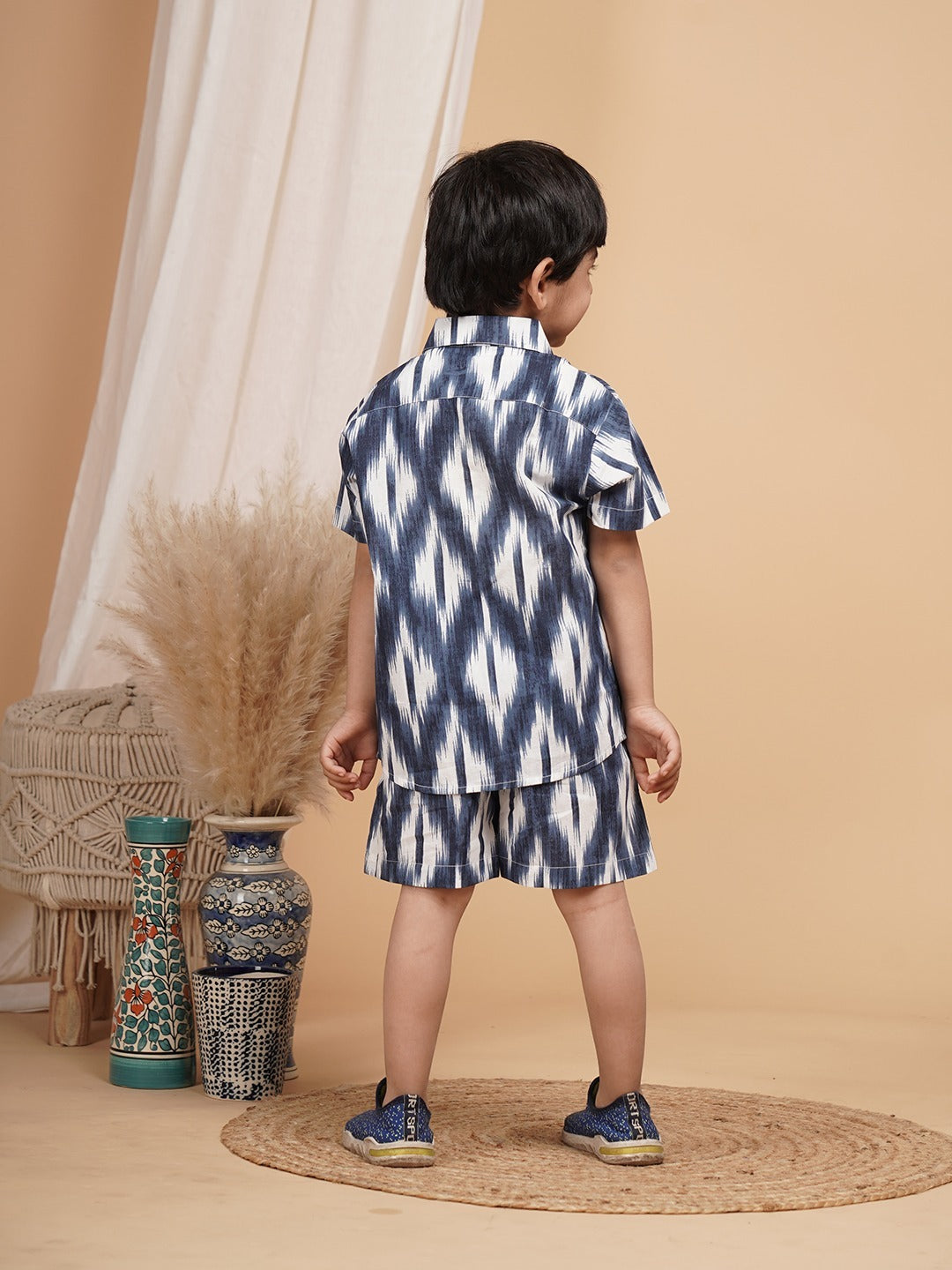 Unbind Boys Ikat Print Co-Ord Set | Cotton Shirt & Shorts Combo