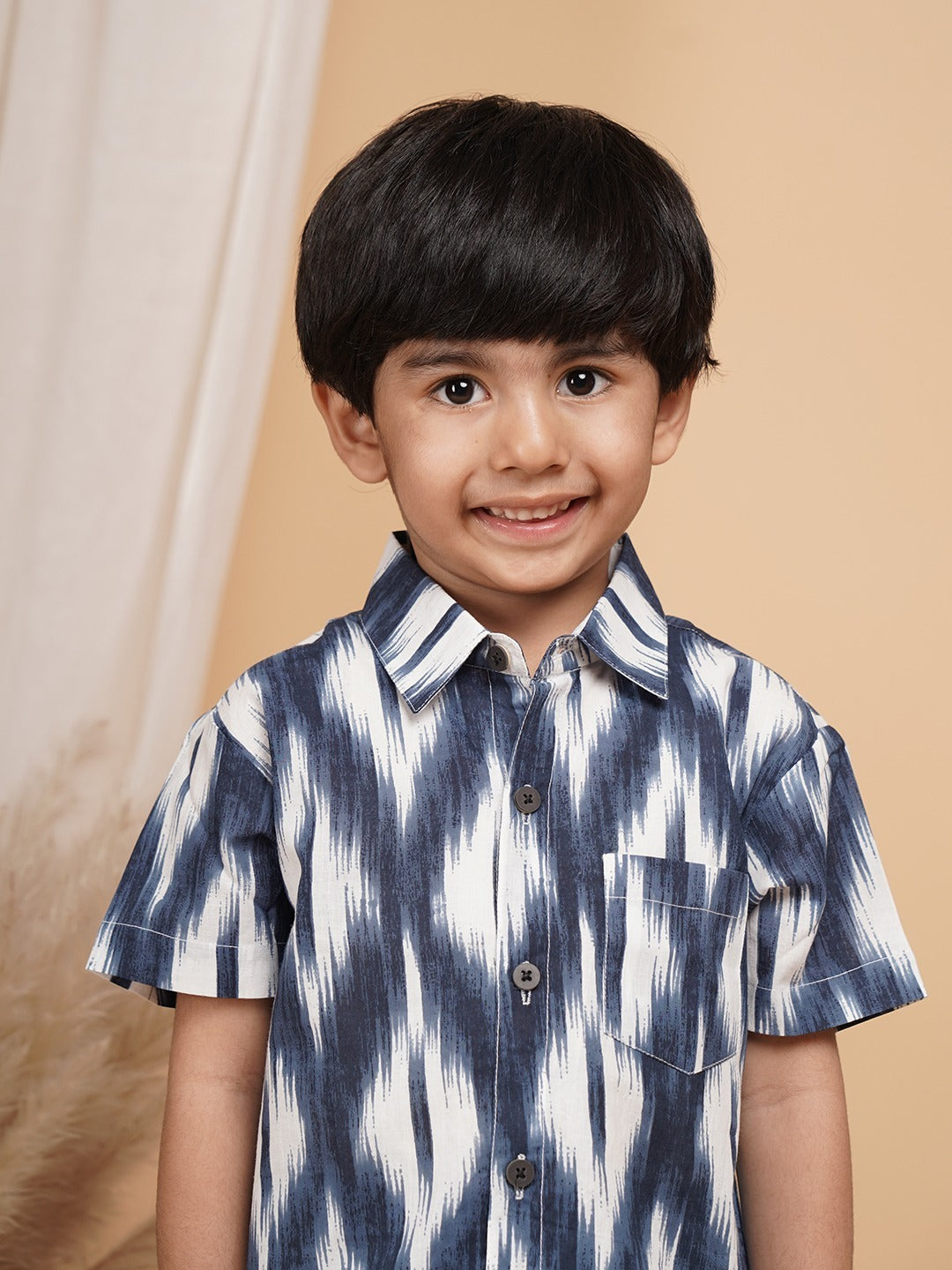 Unbind Boys Ikat Print Co-Ord Set | Cotton Shirt & Shorts Combo