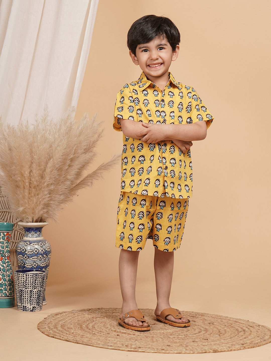 Unbind Boys' Yellow Cartoon Print Co-ord Set | Fun & Playful Style