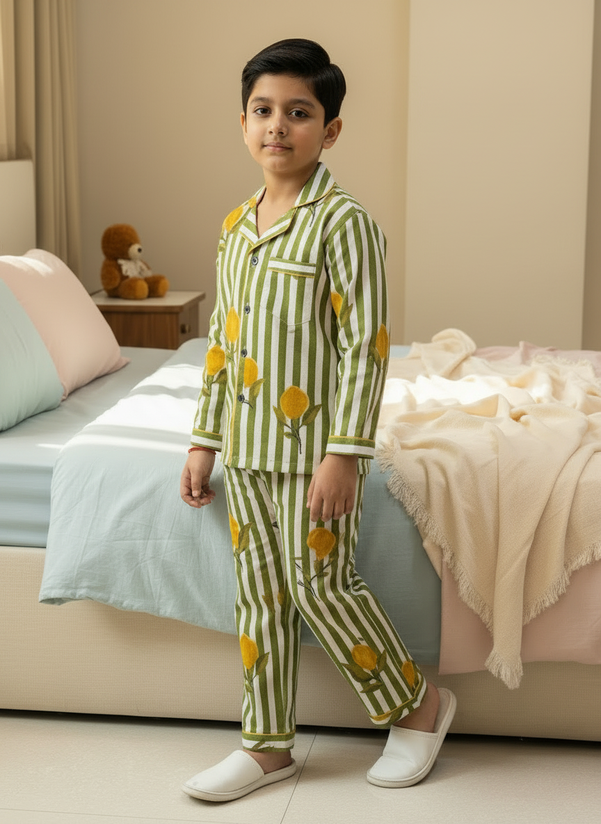 Kids Night Suits Mango Print on Green