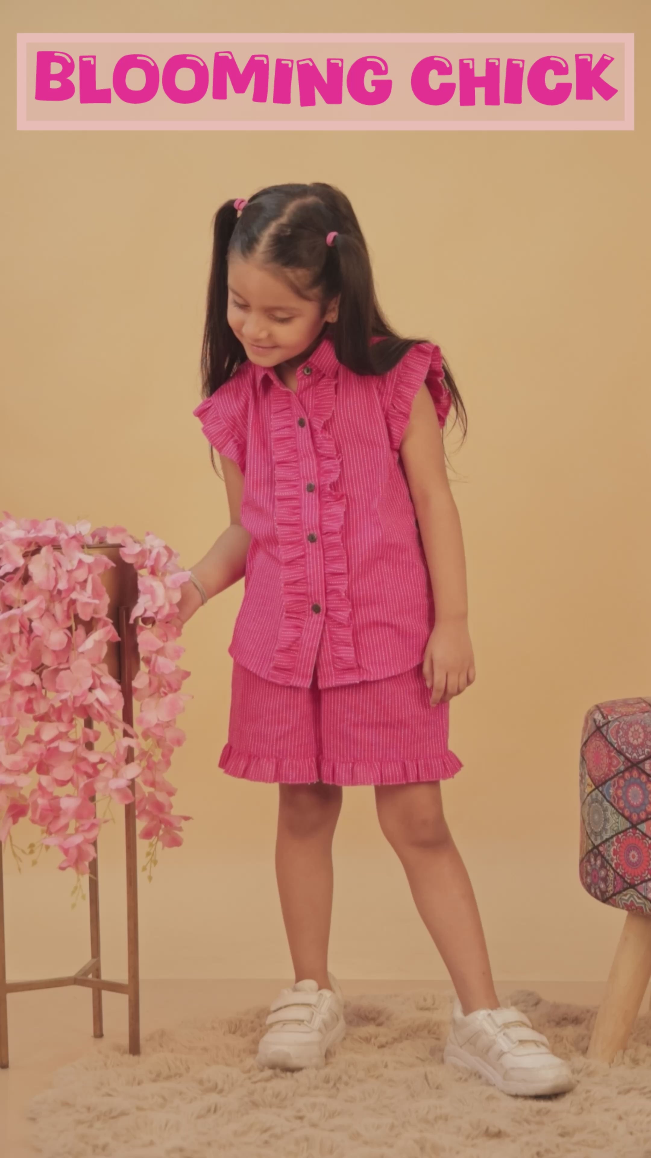 Girls Pink Ruffled Co-Ord Set – Shirt & Shorts | Unbind