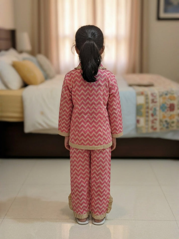 Girls Pure Cotton Frill Night Suit