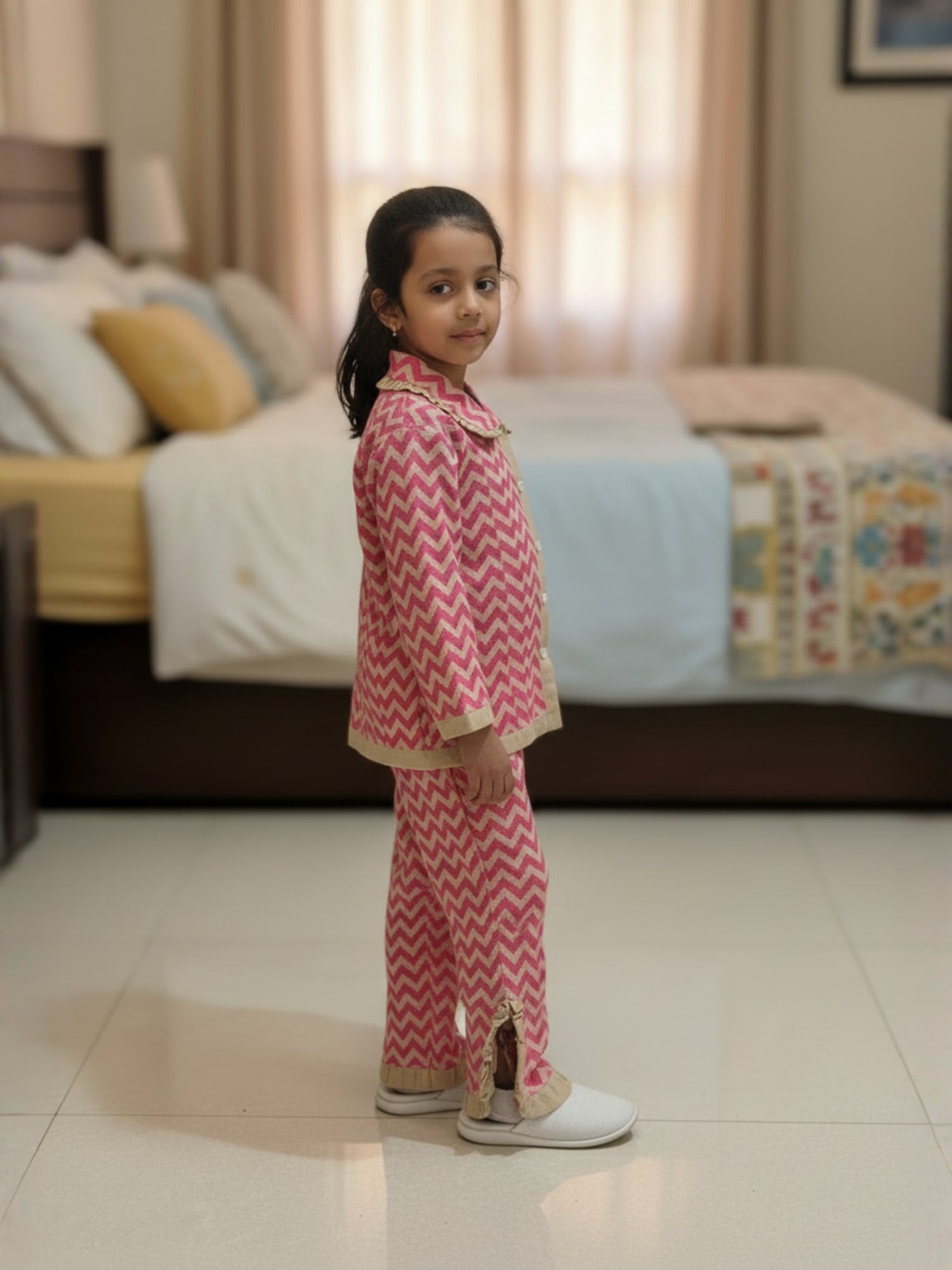Girls Pure Cotton Frill Night Suit