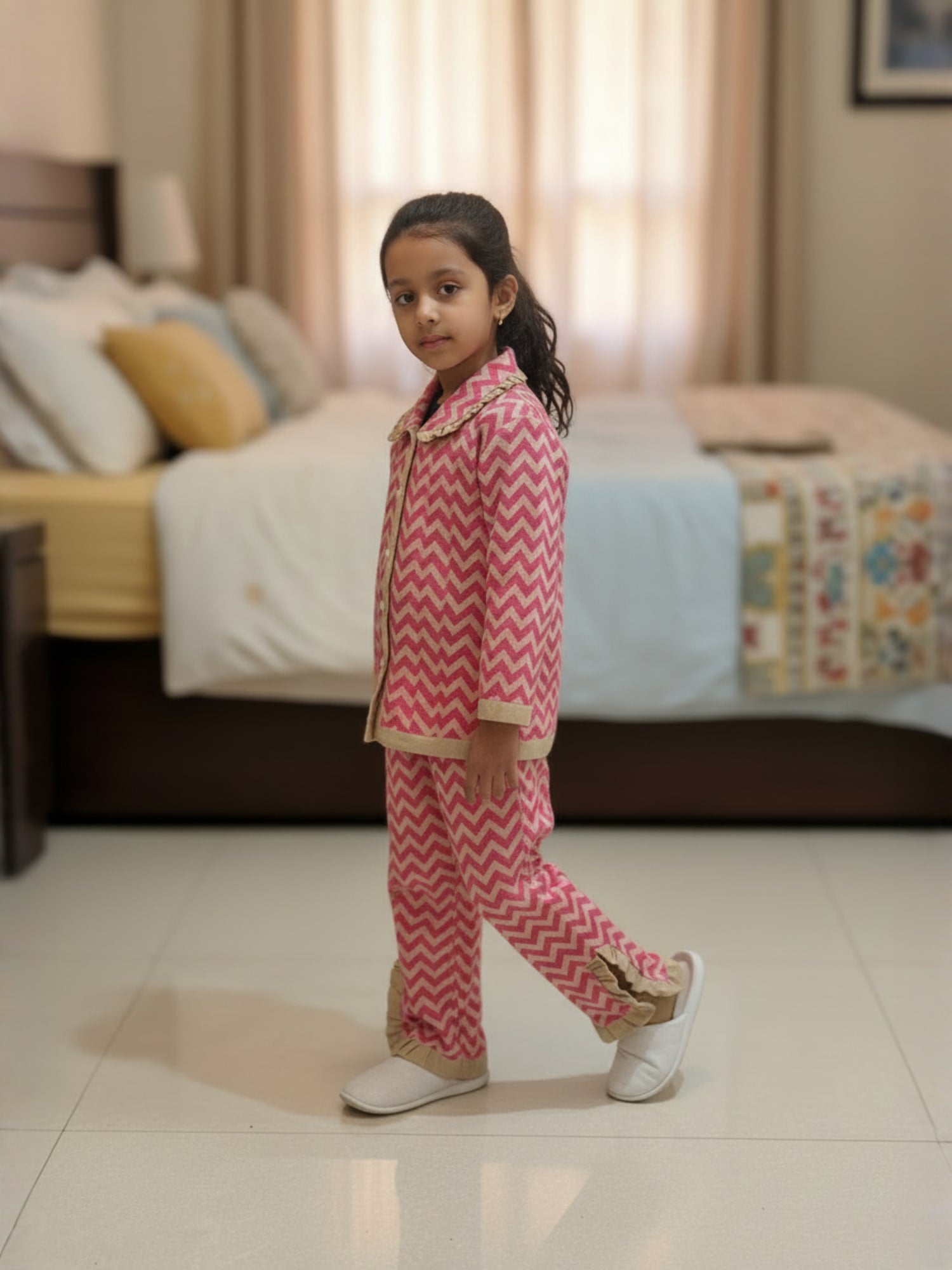 Girls Pure Cotton Frill Night Suit