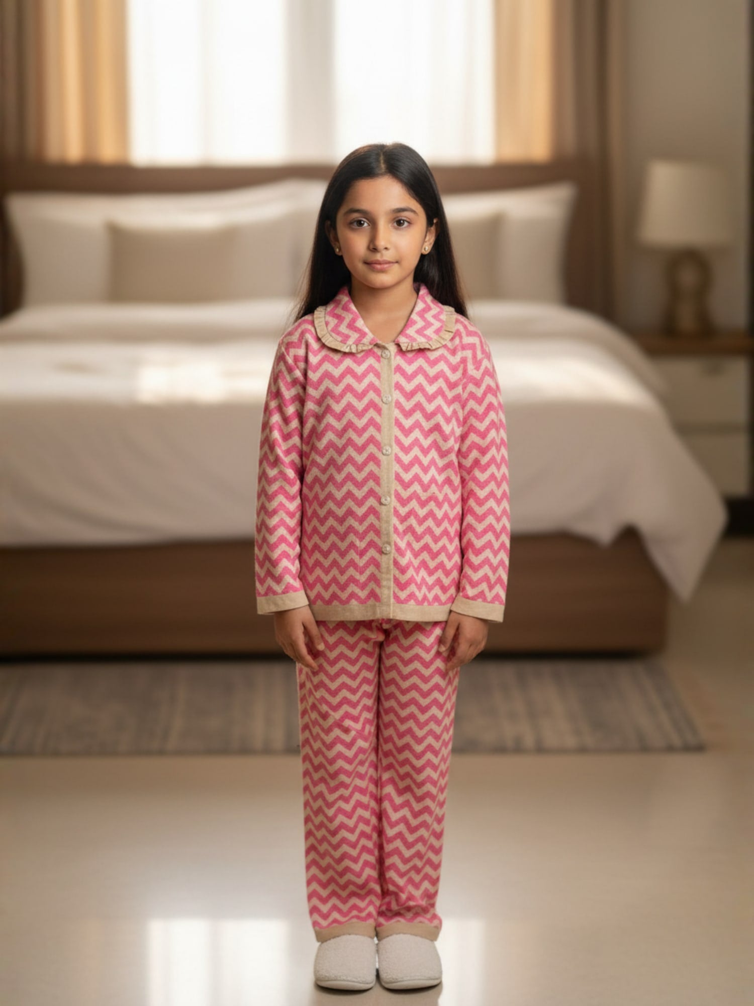 Girls Pure Cotton Frill Night Suit