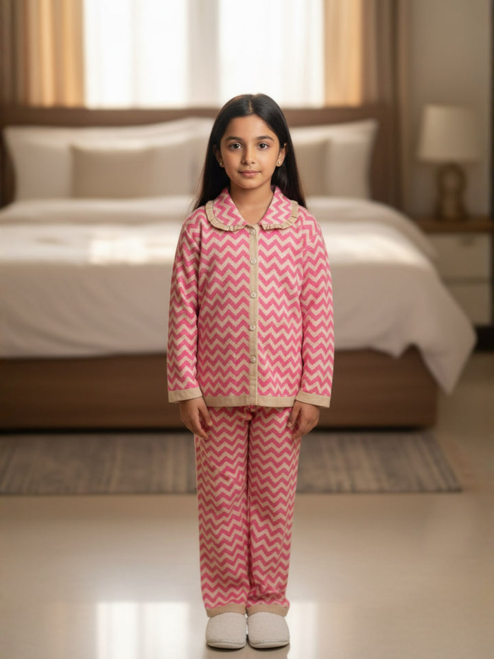 Girls Pure Cotton Frill Night Suit
