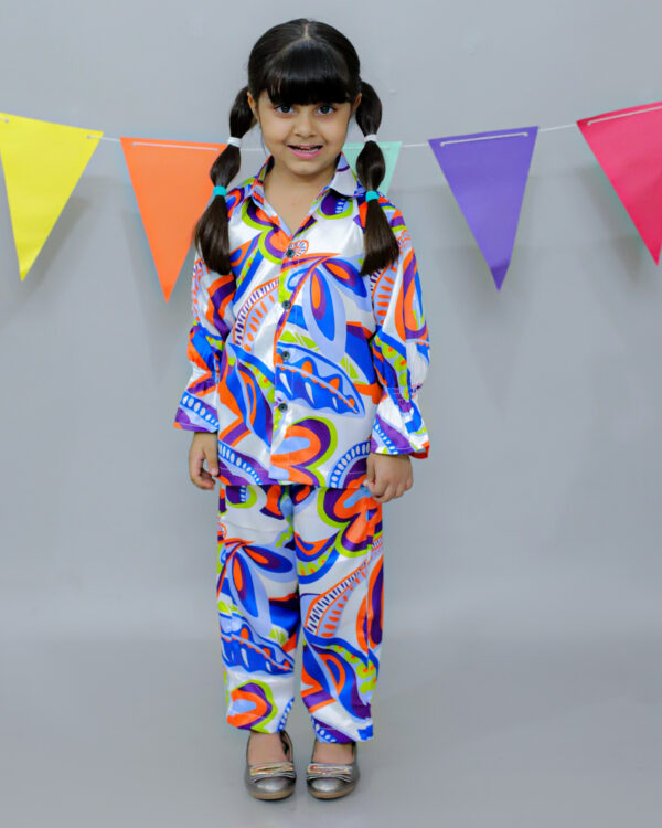 Digital printed multicolor co-ord set, designer shirt and pant